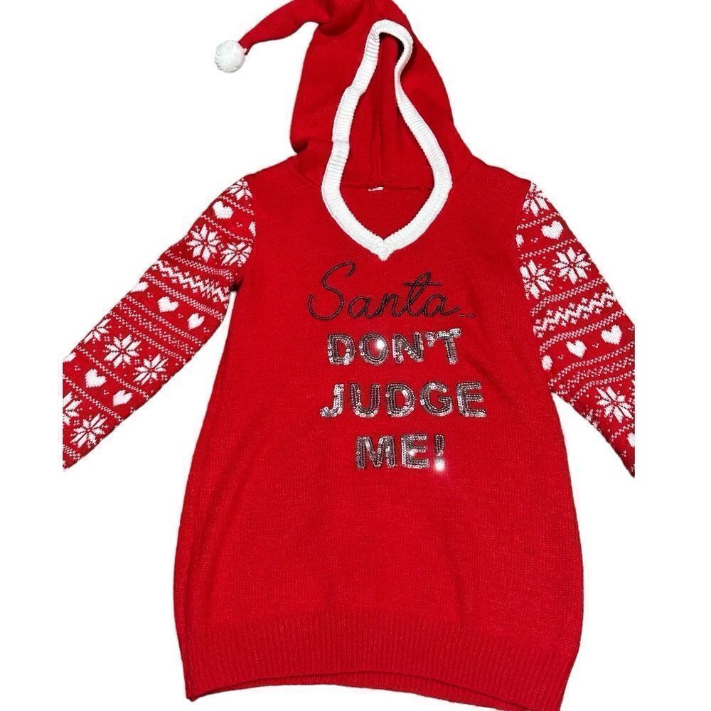 Ugly Christmas Sweater Red Santa Dont Judge Me With Hood